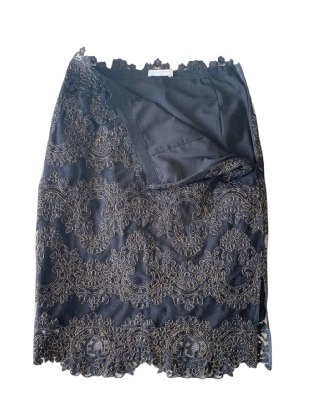 Sandro ✈︎ Rococo Metallic Guipure Lace Skirt ✈︎ aso Kristen Bell ✈︎ Black + Gold - Picture 10 of 16